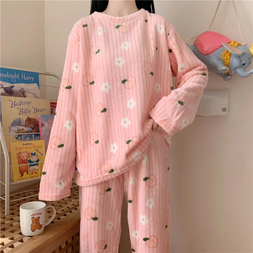 Pyjama Femme Polaire Flanelle 2022 — Manches Longues, Cartoon, Chaud Hiver