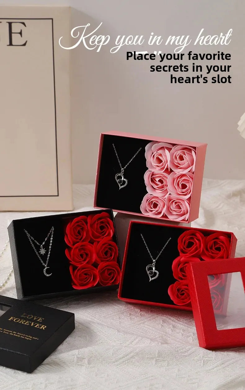 Coffret Cadeau Fête des Mères avec 6 Roses Savon & Boîte Bijoux Romantique
