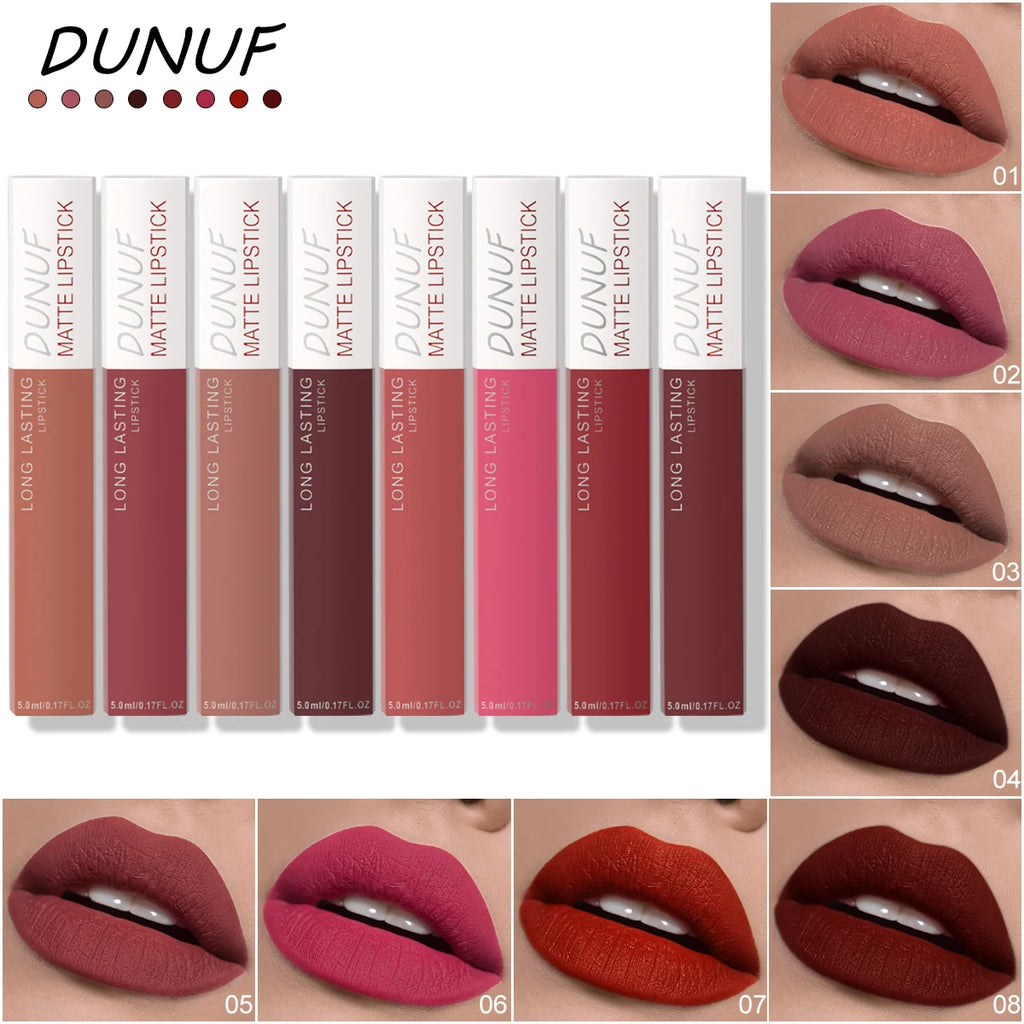 Set 8 Gloss Lèvres Mat Waterproof Longue Tenue — Nude, Rouge, Y2K