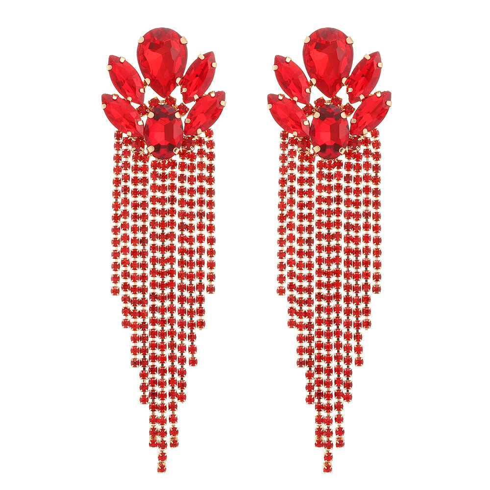 Boucles d'Oreilles Longues Pendantes Cristal Verre Femme — Franges Luxe, Cadeau Bijou