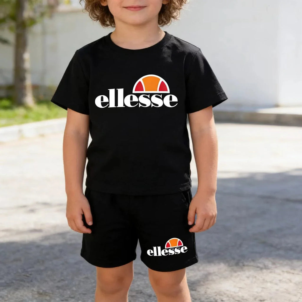 Ensemble 2 pièces enfant mixte – T-shirt manches courtes & short imprimé lettres sport, 3-12 ans