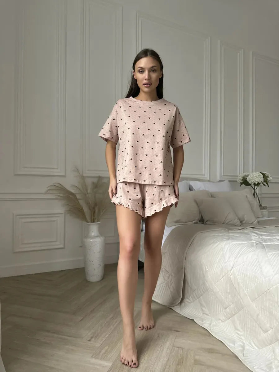 Ensemble Pyjama Femme Été — 2 Pièces Manches Courtes, Confortable & Léger