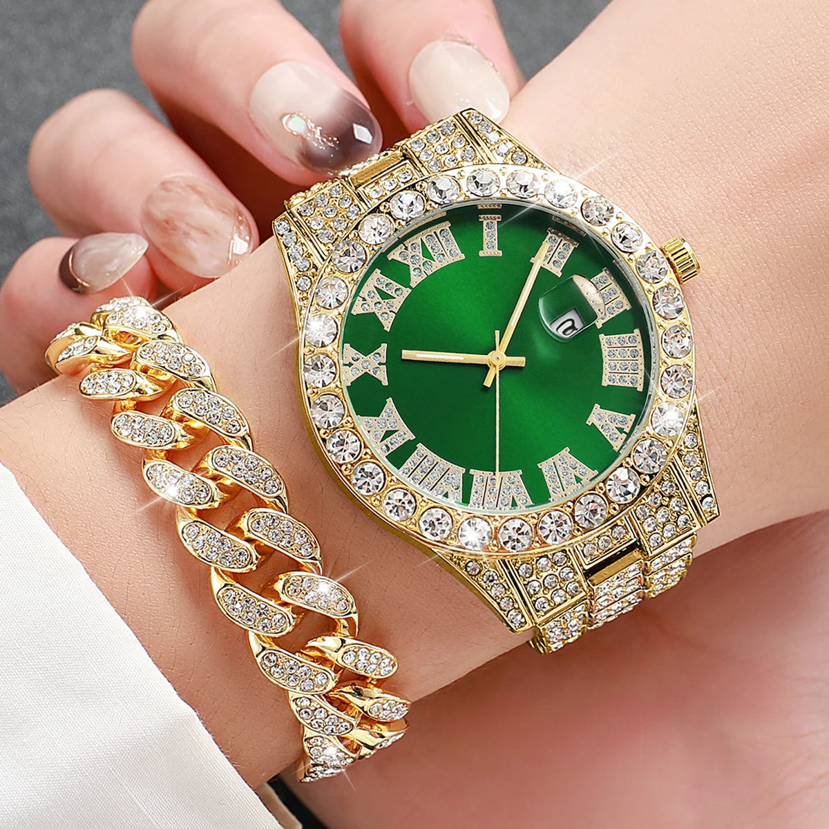 Coffret 3 Montres Homme Luxe Diamant — Cadran Roma, Acier, Quartz + Bijoux (Sans Boîte)