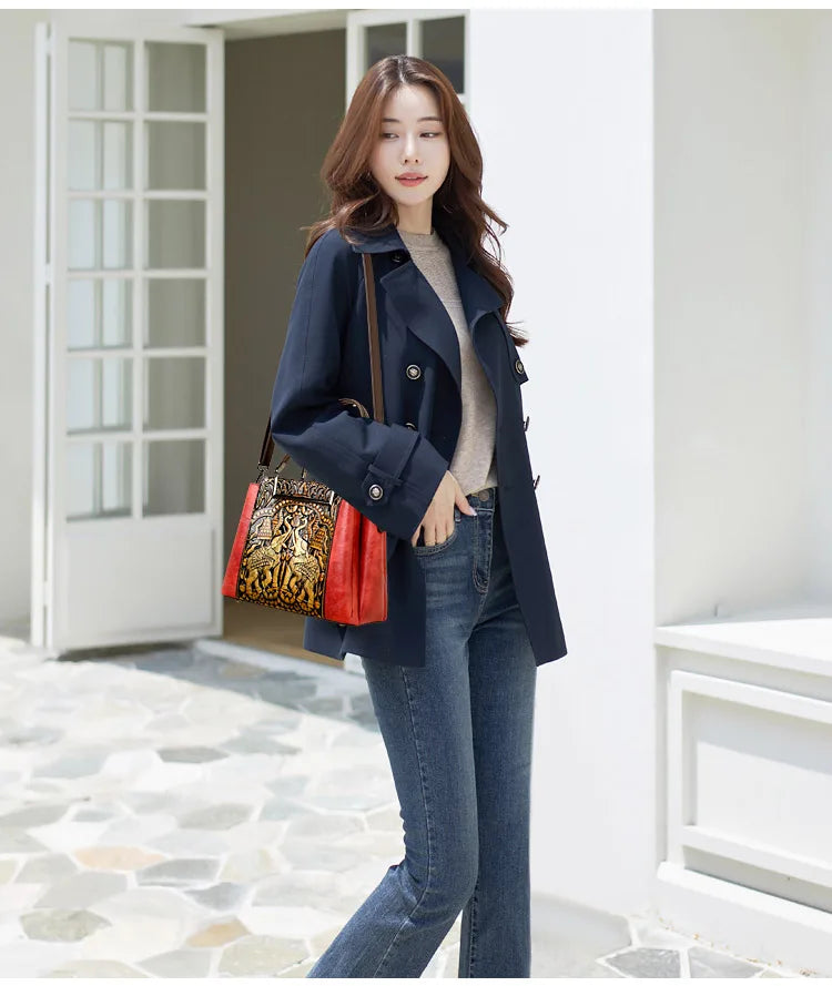 Sac À Main Femme Cuir PU Gaufré Artisanal — 3 Compartiments, Grande Capacité, Bandoulière