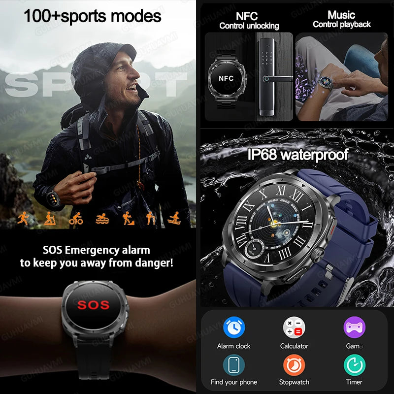 Montre Connectée Santé ECG Laser 2025 — Tension Artérielle, Acide Urique, NFC, Appels