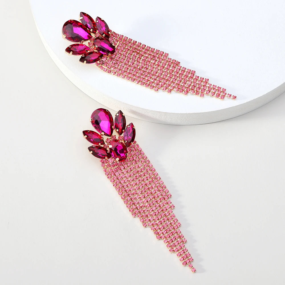 Boucles d'Oreilles Longues Pendantes Cristal Verre Femme — Franges Luxe, Cadeau Bijou