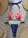 Bikini Triangle Halter Imprimé 2025 — 2 Pièces, Maillot de Bain Femme Plage Été
