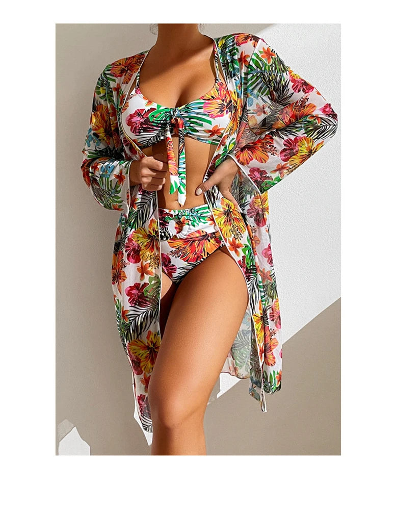 Bikini 3 Pièces Femme Rembourré 2024 — Cover-Up Manches Longues, Style Brésilien