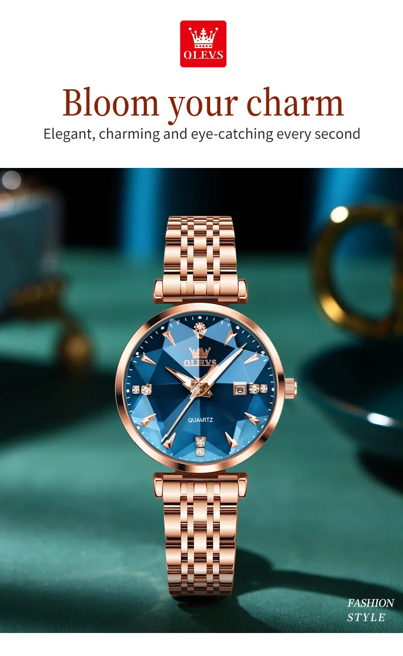 OLEVS Montre Femme Fashion Élégante — Quartz, Acier Inoxydable, Étanche, Date