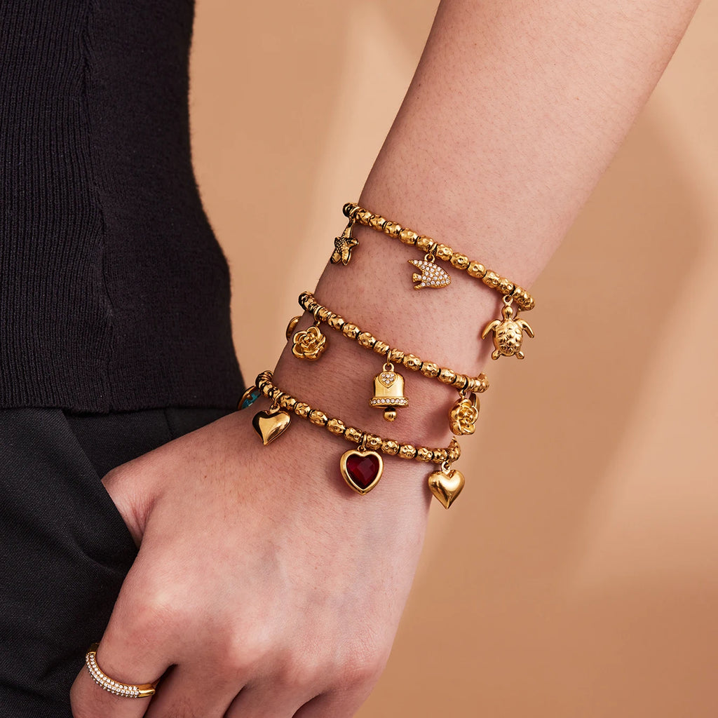 Nivora Bracelet Femme Acier Inoxydable Perles & Pendentif Cœur — Bijou Mariage Élégant