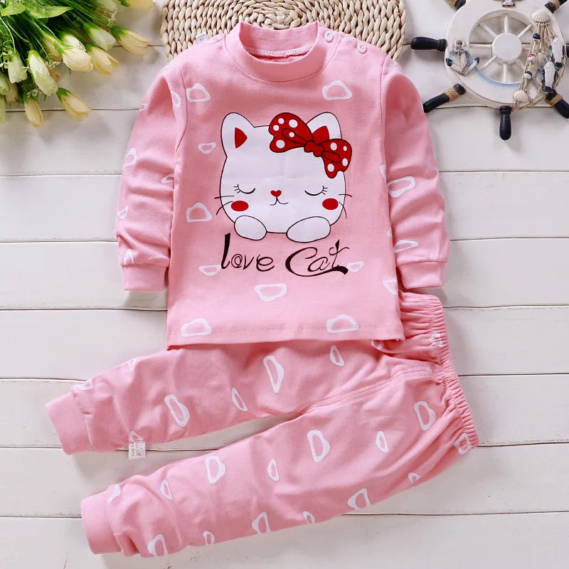 Ensemble Vêtements Bébé Fille Coton — Pyjama Cartoon 2 Pièces, 0-5 Ans Hiver