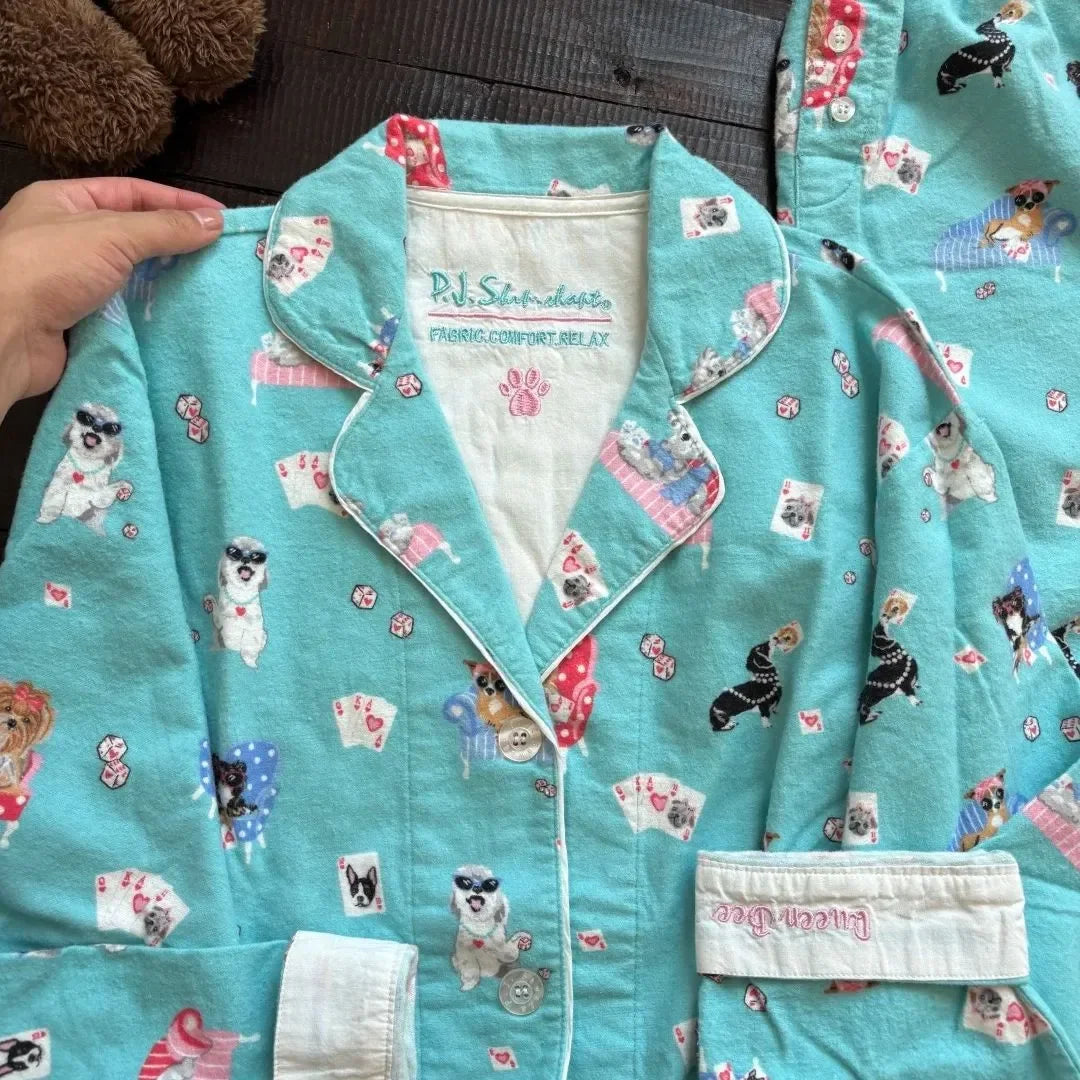 Ensemble Pyjama Femme Coton — Imprimé Cartoon Mignon, 2 Pièces, Manches Longues, Automne