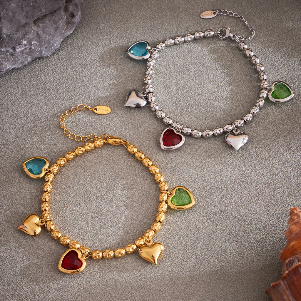 Nivora Bracelet Femme Acier Inoxydable Perles & Pendentif Cœur — Bijou Mariage Élégant