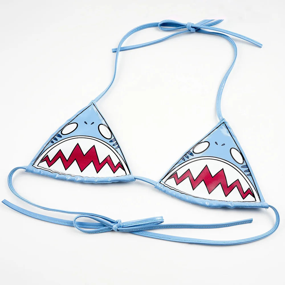 Bikini Imprimé Requin PU Cuir 2024 — Taille Basse, Maillot de Bain Sexy Femme