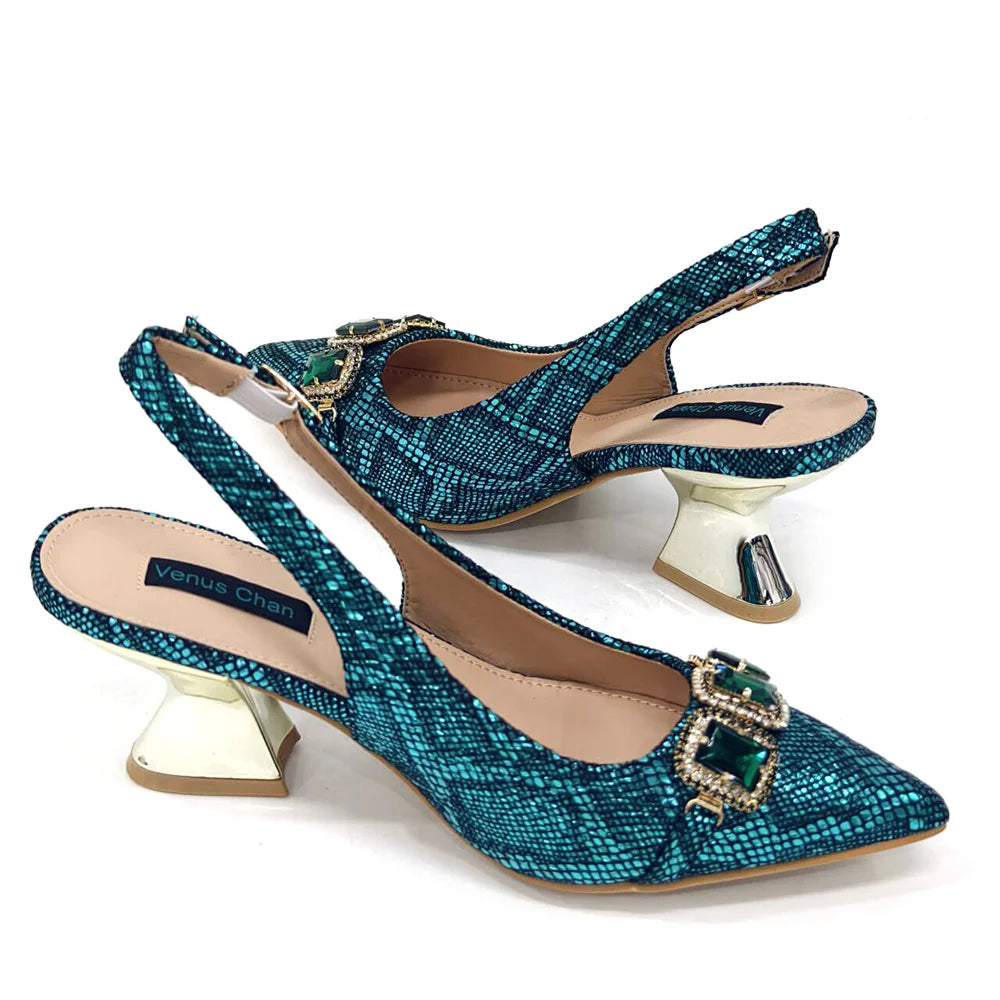 Ensemble Chaussures & Sac Femme Venus Chan Vert Strass — Talon Haut, Soirée Luxe