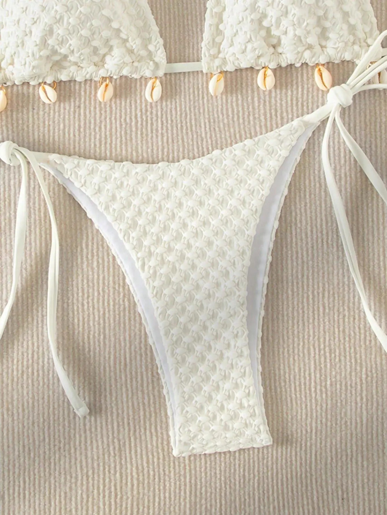Bikini Coquillage Blanc Push Up 2025 — Halter Micro, Tanga, Maillot de Bain Sexy