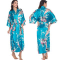 Robe de Chambre Femme Style Chinois Satin — Kimono Imprimé, Manches Mi-Longues, Lounge