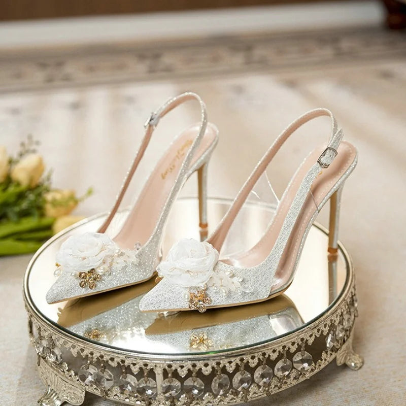 Chaussures Mariage Blanches Bout Pointu Fleurs — Talon Haut, Sandales Été Fashion 2026