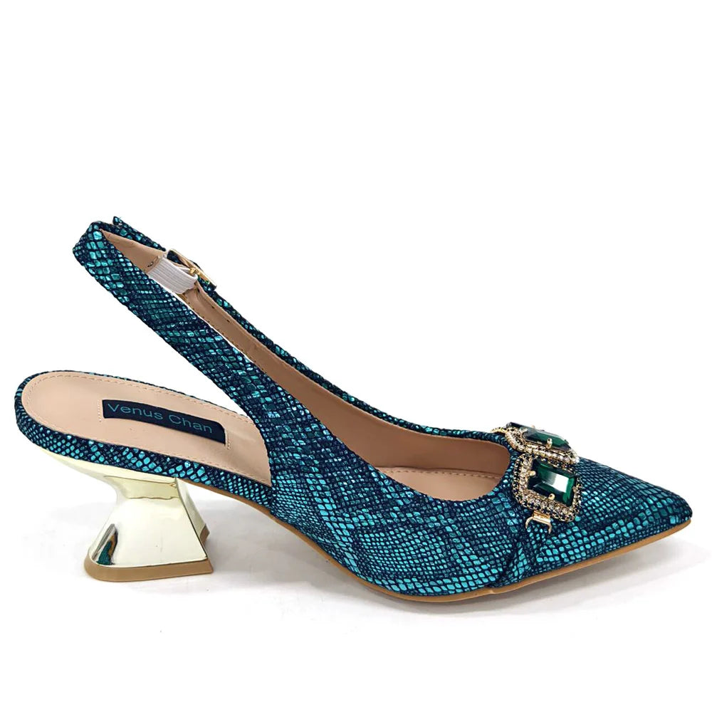Ensemble Chaussures & Sac Femme Venus Chan Vert Strass — Talon Haut, Soirée Luxe
