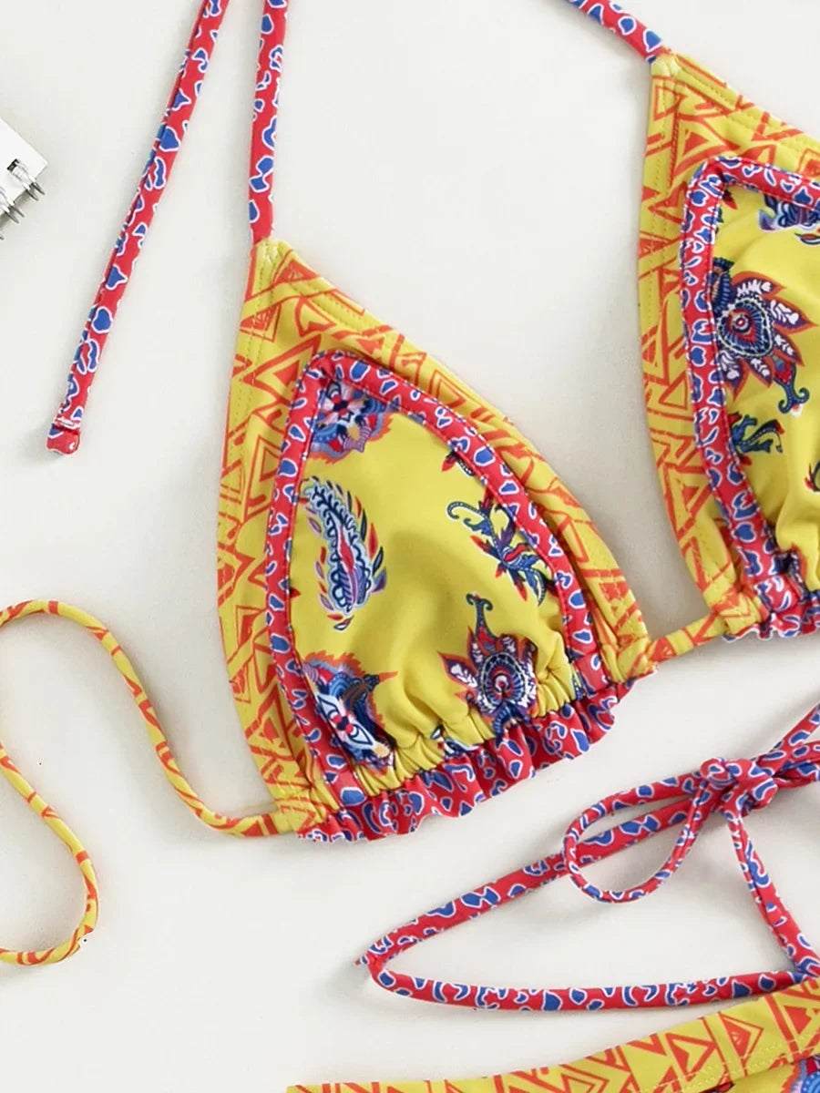 Bikini Halter Floral Volanté Femme — 2 Pièces, Tanga, Maillot de Bain Plage
