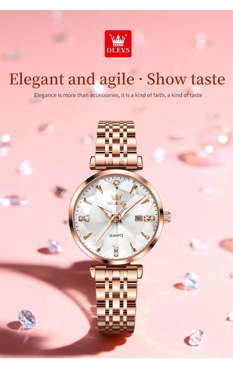 OLEVS Montre Femme Fashion Élégante — Quartz, Acier Inoxydable, Étanche, Date