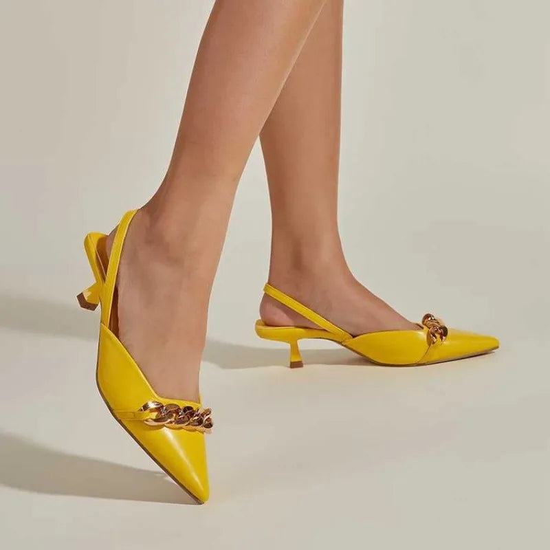 Sandales Femme Chaîne Talon 3cm — Mules Slingback Élégantes, Mariage & Luxe
