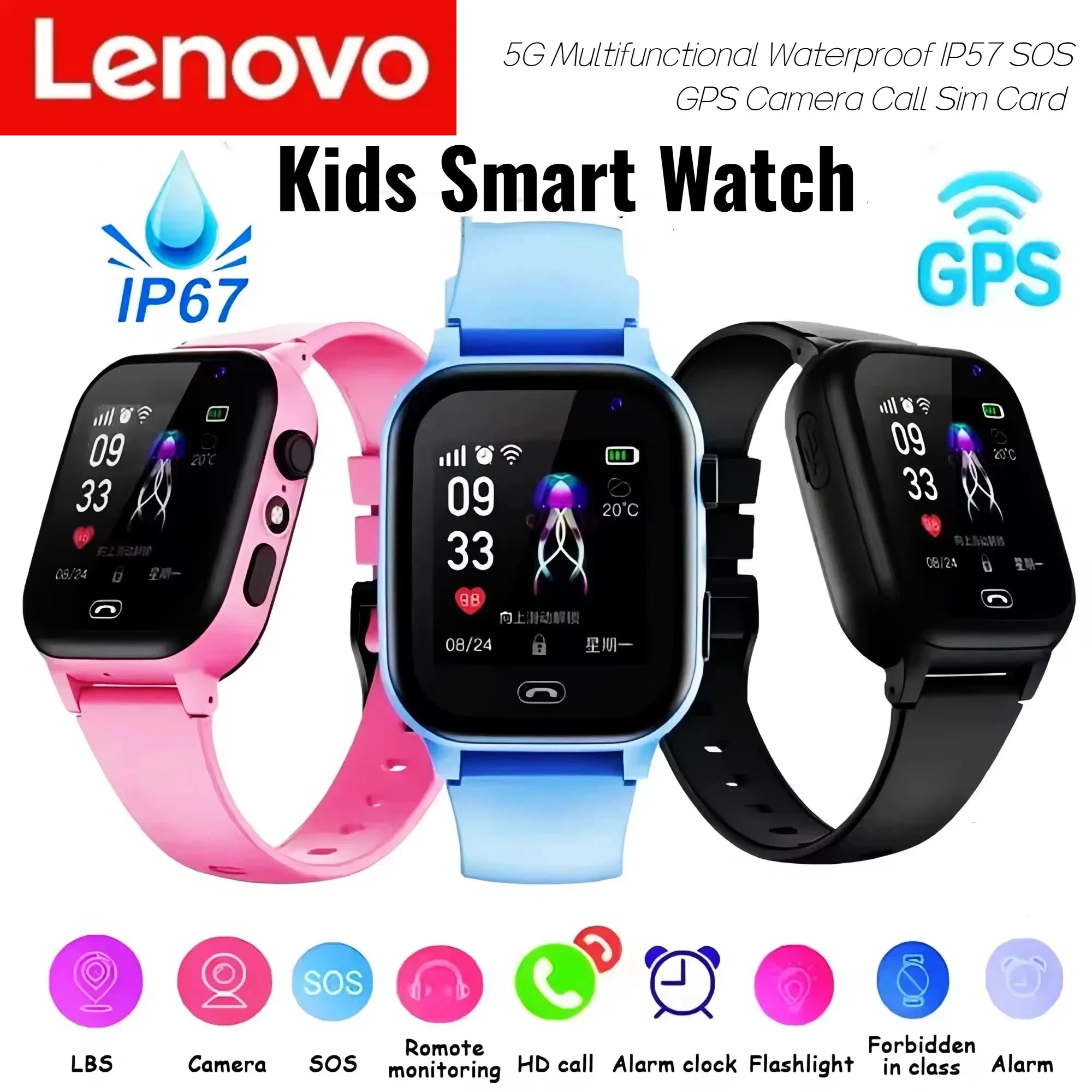 Montre Connectée Enfant Lenovo — GPS, Caméra, SOS, Appels, Smartwatch Garçon Fille