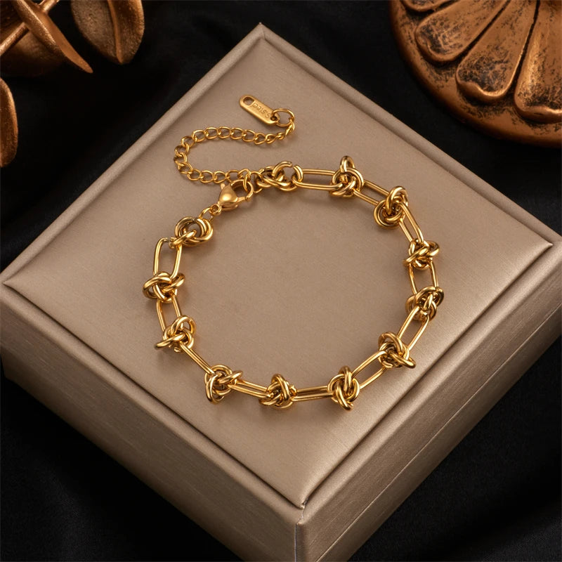 DIEYURO Parure Collier & Bracelet Nœud Torsadé Acier 316L — Or & Argent, Anti-Ternissement