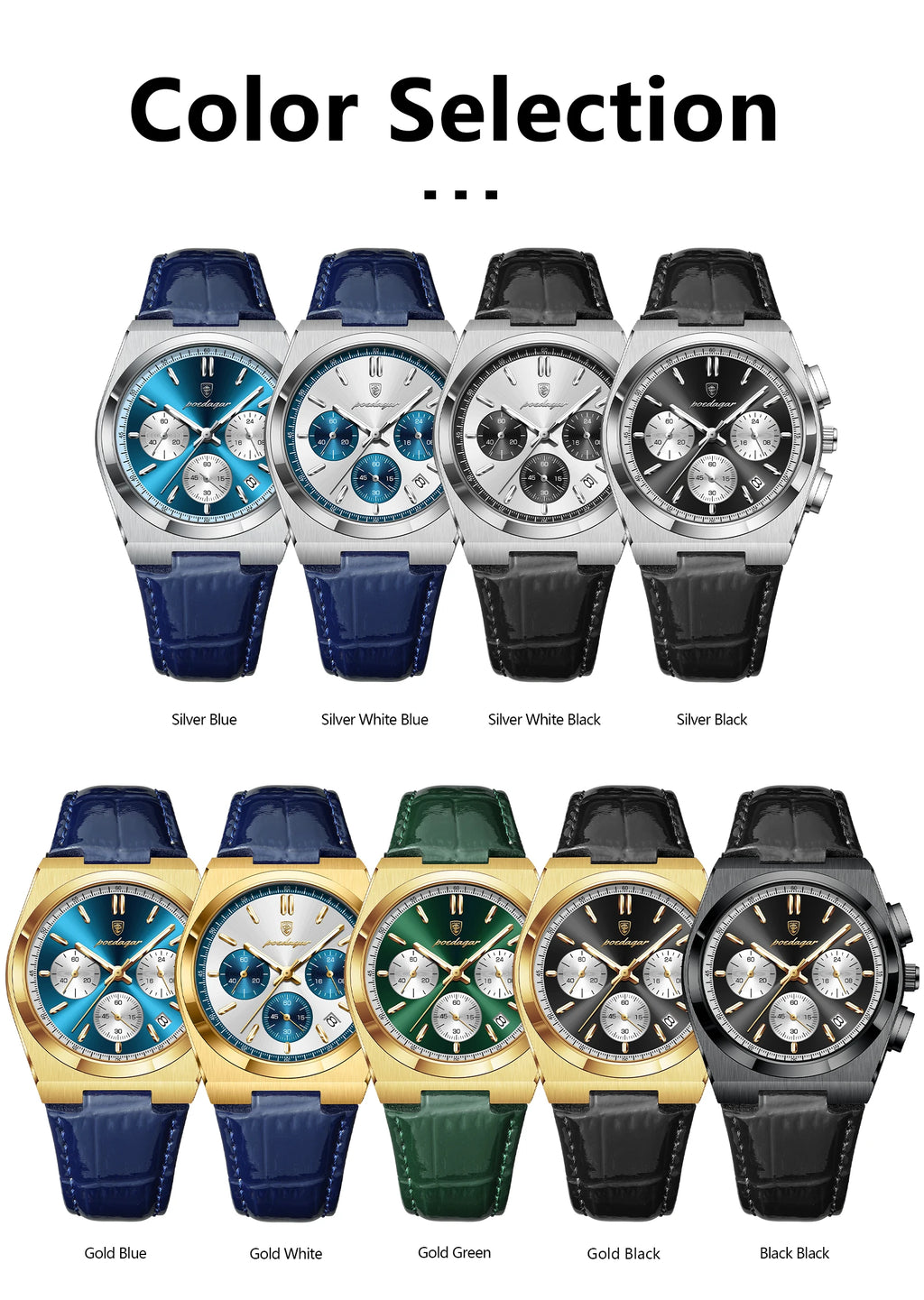 Montre Homme POEDAGAR Business Quartz — Étanche, Lumineux, Chronographe, Date, Sport