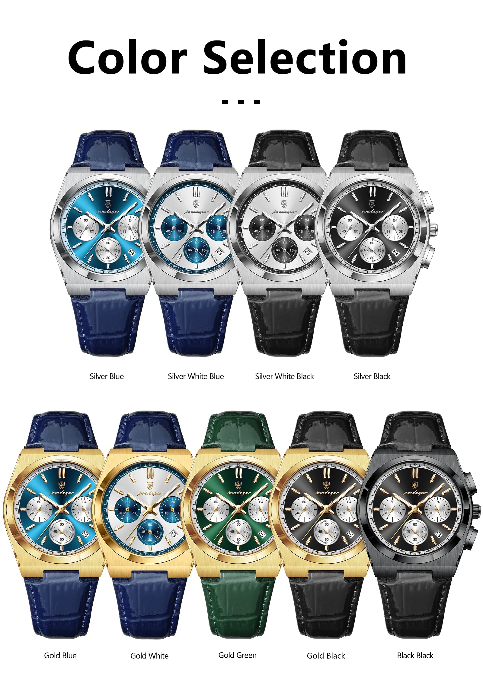 Montre Homme POEDAGAR Business Quartz — Étanche, Lumineux, Chronographe, Date, Sport