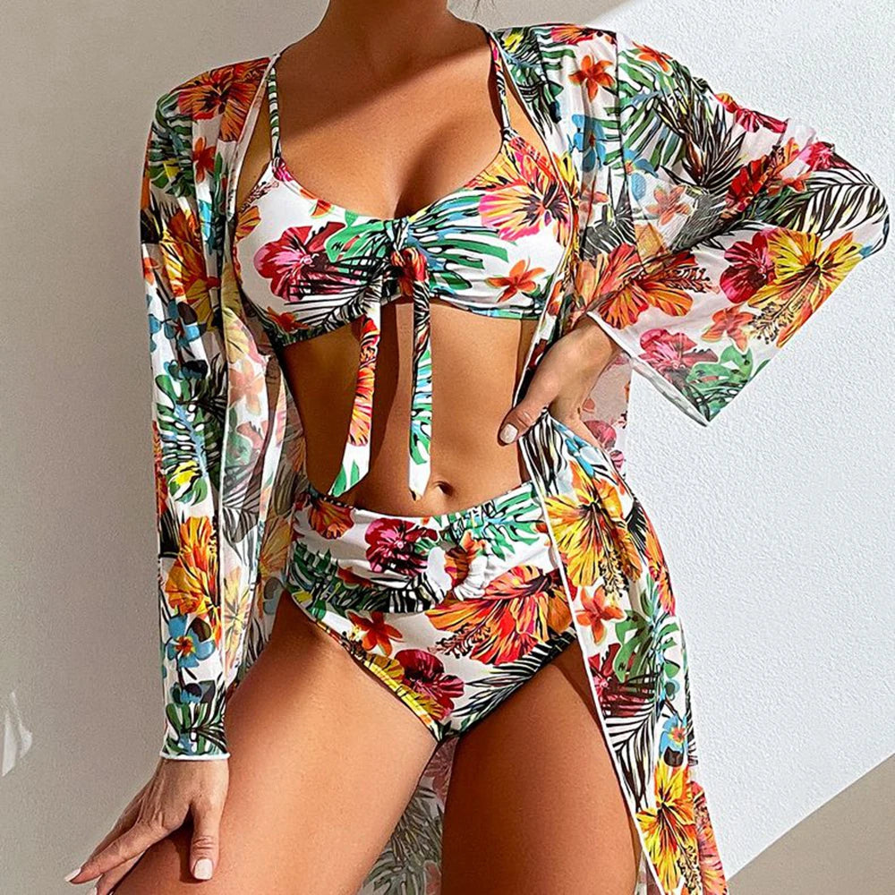 Bikini 3 Pièces Femme Rembourré 2024 — Cover-Up Manches Longues, Style Brésilien