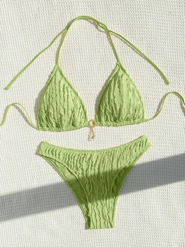 Bikini 2 Pièces Halter Volanté 2026 — Maillot de Bain Femme Sexy, Plage Été