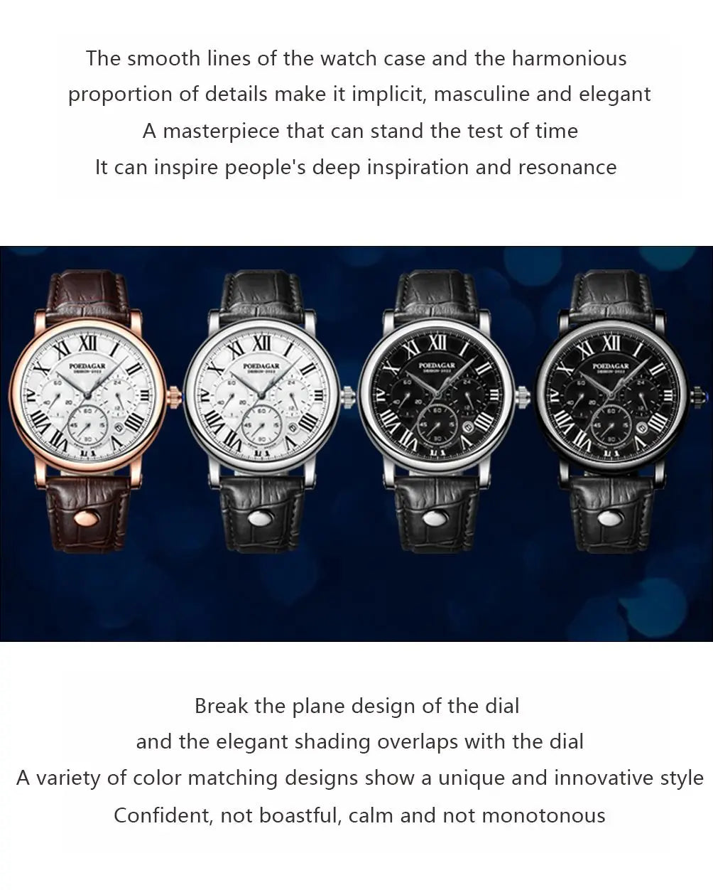 Montre Homme POEDAGAR Luxe Chronographe — Date, Cuir, Étanche, Business