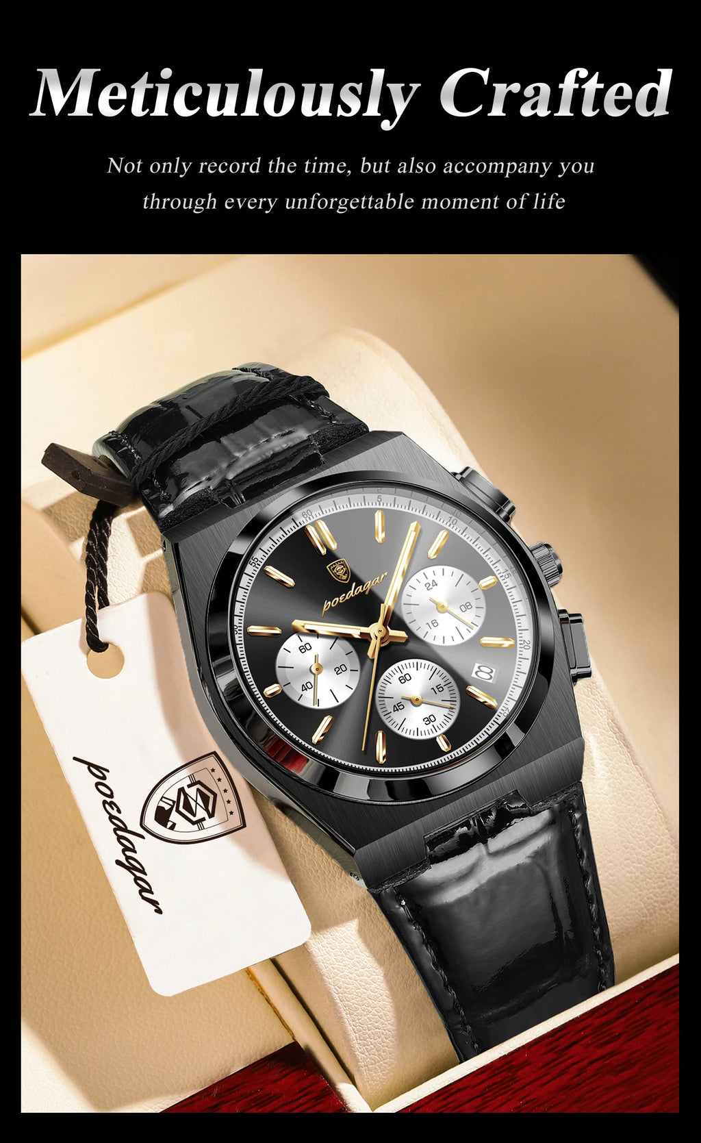 Montre Homme POEDAGAR Business Quartz — Étanche, Lumineux, Chronographe, Date, Sport