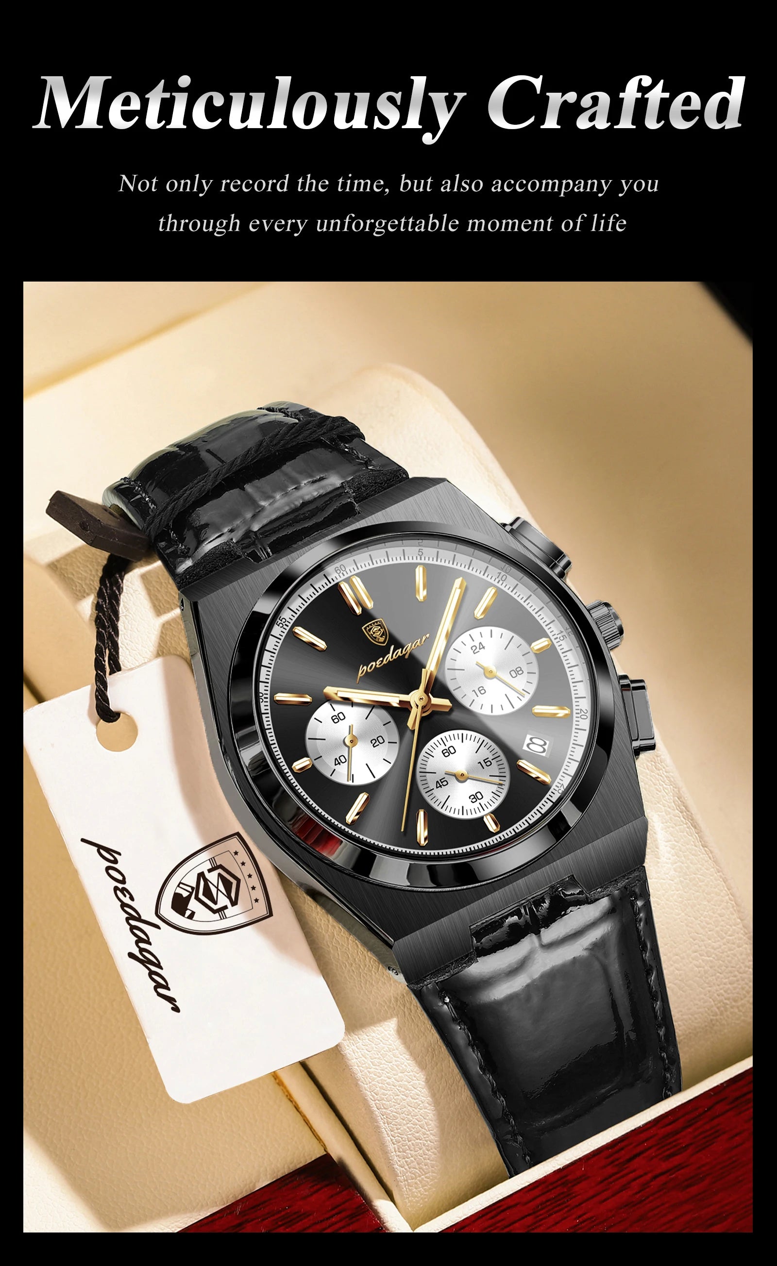 Montre Homme POEDAGAR Business Quartz — Étanche, Lumineux, Chronographe, Date, Sport