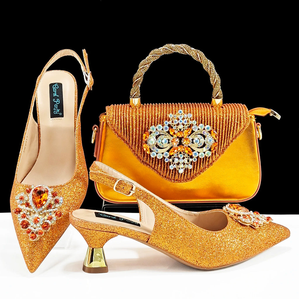Ensemble Chaussures & Sac Femme Strass Magenta — Bout Pointu, Talon Haut, Mariage Soirée