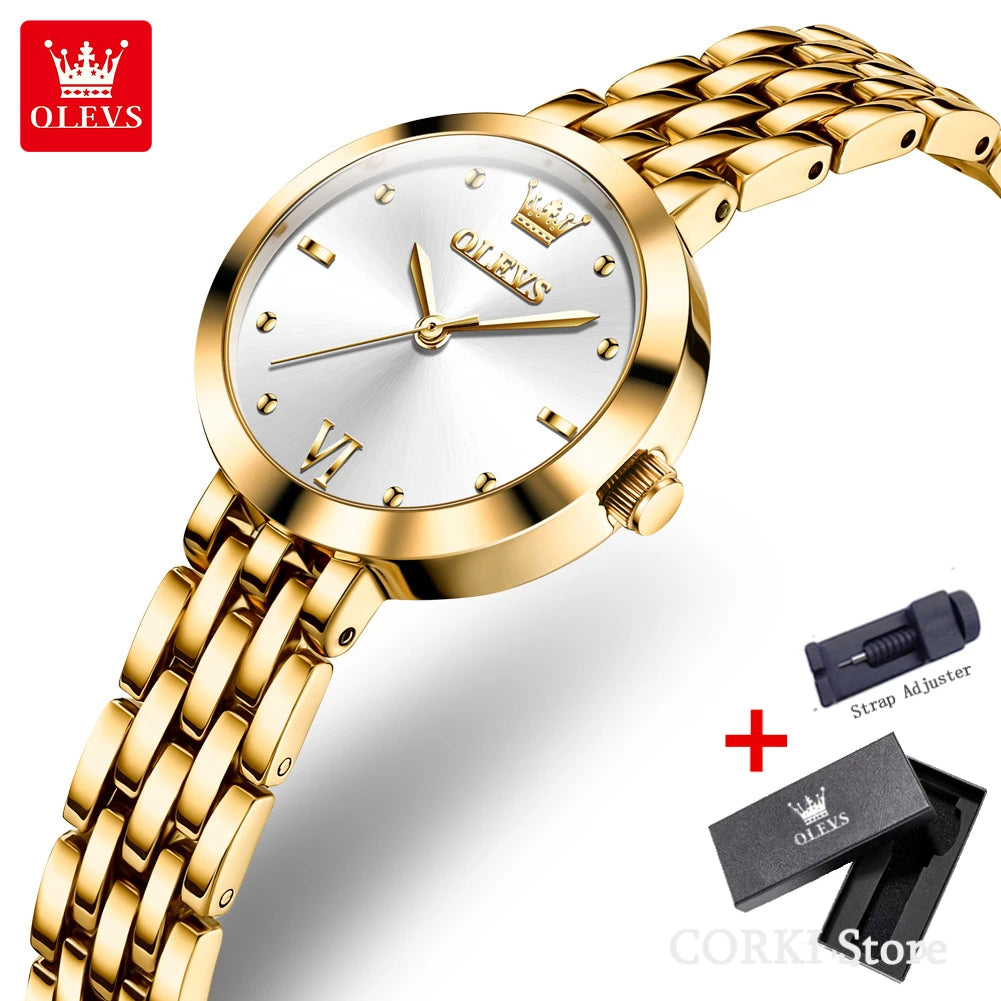 ساعة يد نسائية OLEVS 9992 فاخرة ذهبية كوارتز — مقاومة للماء، أنيقة، Relojes Para Mujer
