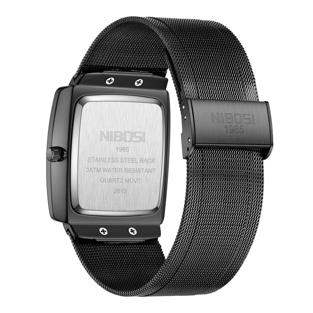 NIBOSI Montre Homme Luxe Carrée Quartz — Maille Ultra-Fine, Étanche, Lumineux