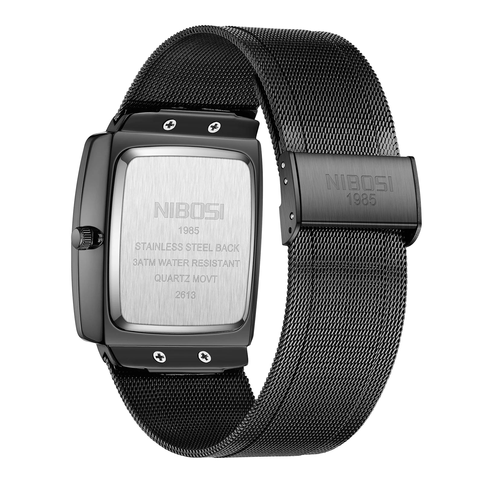 NIBOSI Montre Homme Luxe Carrée Quartz — Maille Ultra-Fine, Étanche, Lumineux