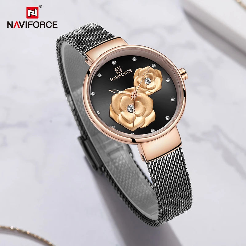 Montre Femme NAVIFORCE Rose 3D Luxe — Créative, Étanche, Business, Relogio Feminino
