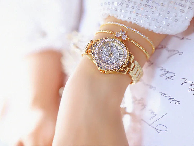 Montre Femme Or Bracelet Luxe Quartz 2025 — Acier Complet, Élégante, Top Marque