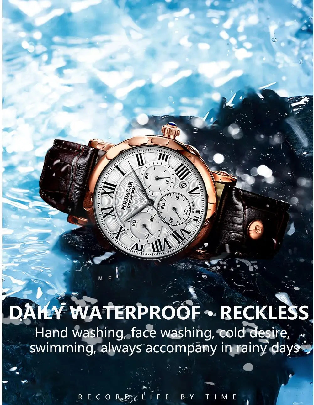 Montre Homme POEDAGAR Luxe Chronographe — Date, Cuir, Étanche, Business