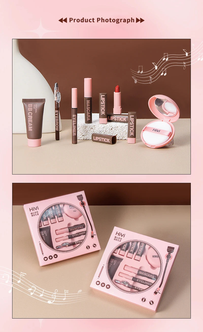 Coffret Maquillage 9 Pièces — Rouge à Lèvres, Poudre, Cadeau Saint-Valentin