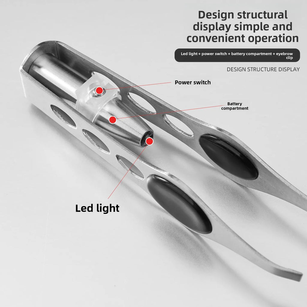 Pince à Sourcils LED Portable Acier Inoxydable — Design Intelligent Bouton
