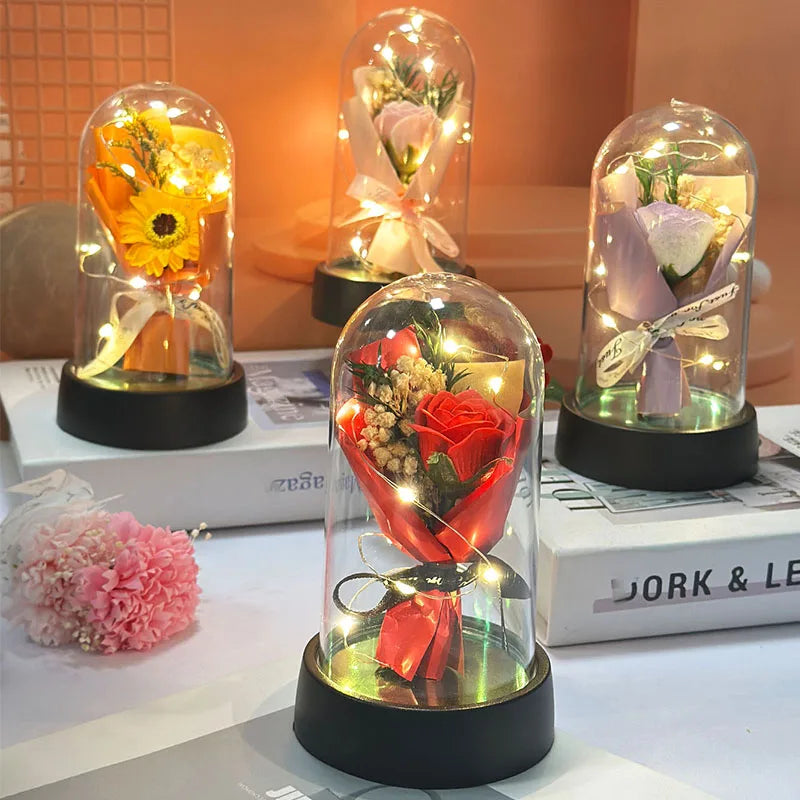 Bouquet Lumineux Tournesol & Rose – Cadeau Fête des Mères / Remise de Diplôme