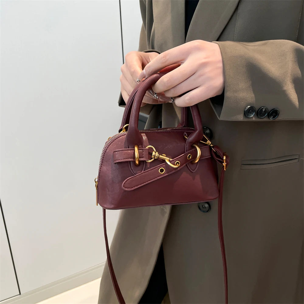 Mini Sac Coquille Femme Luxe — Boucle Ceinture, Petit Sac Épaule Bandoulière Designer