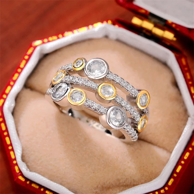 Huitan Bague Femme Bicolore Vintage — Zircon Cubique Luxe, Tendance 2022