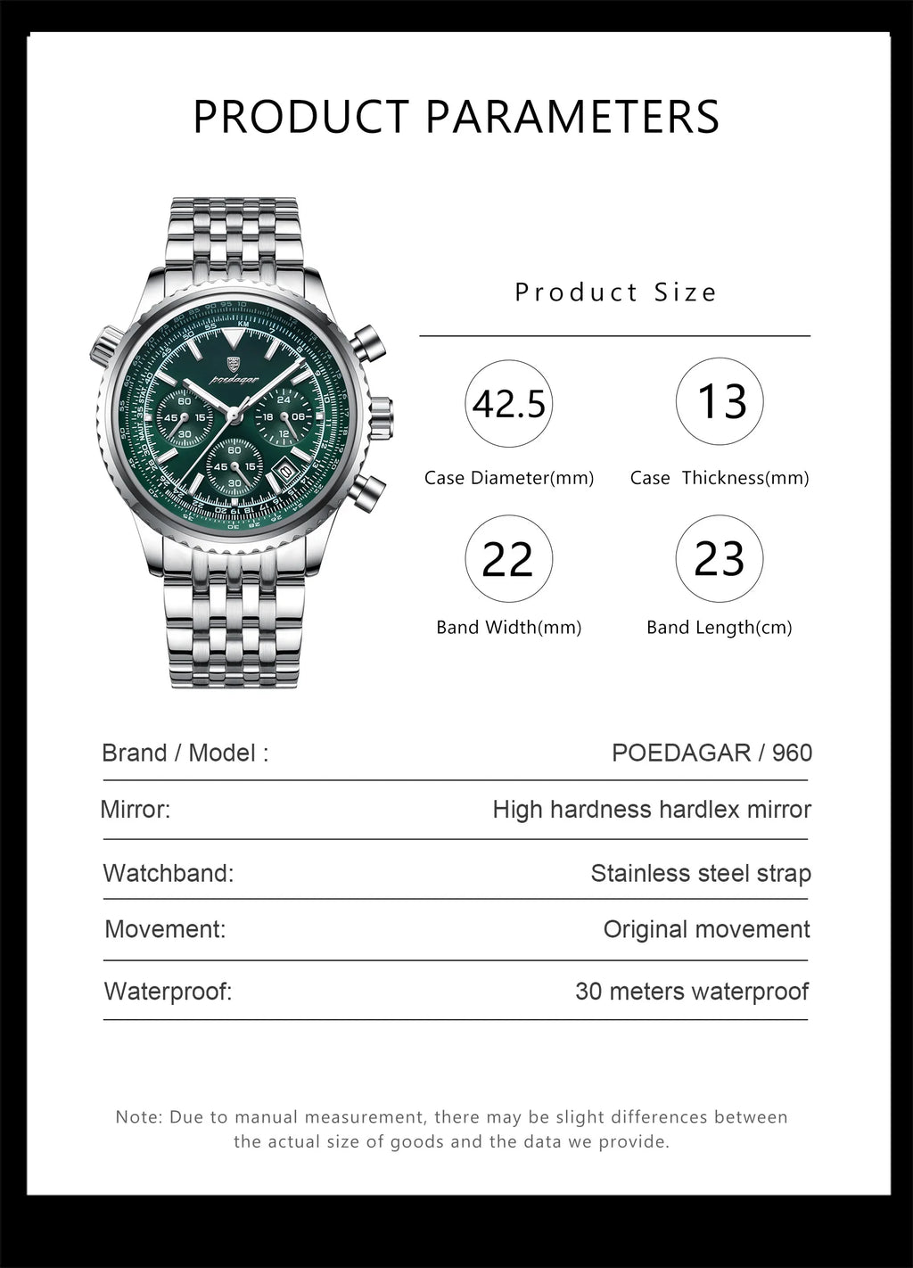 POEDAGAR Montre Homme Luxe Chronographe — Acier Inoxydable, Étanche, Sport Élégant