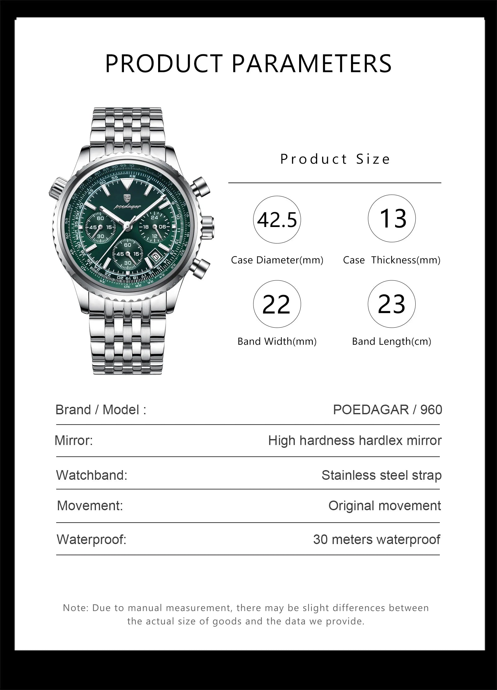 POEDAGAR Montre Homme Luxe Chronographe — Acier Inoxydable, Étanche, Sport Élégant