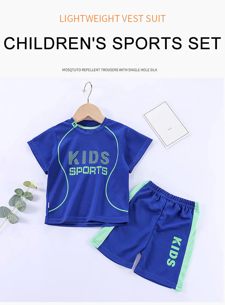 Ensemble 2 pièces enfant mixte – T-shirt manches courtes & short sport imprimé lettres, 2-12 ans